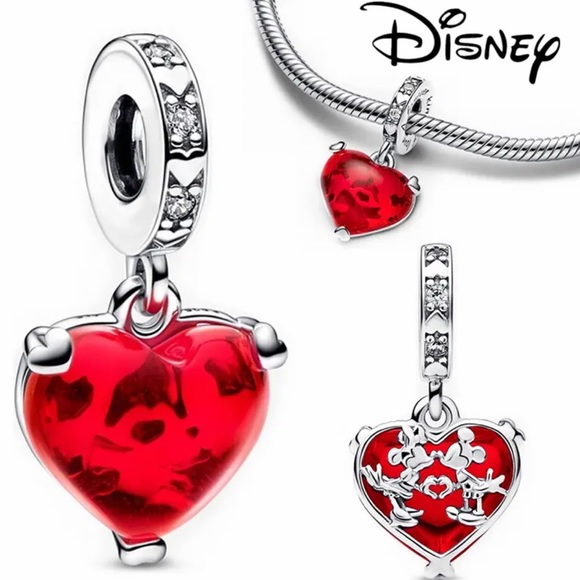 PANDORA : Disney Mickey & Minnie Mouse Kiss Red Murano Glass Dangle Charm main image 0